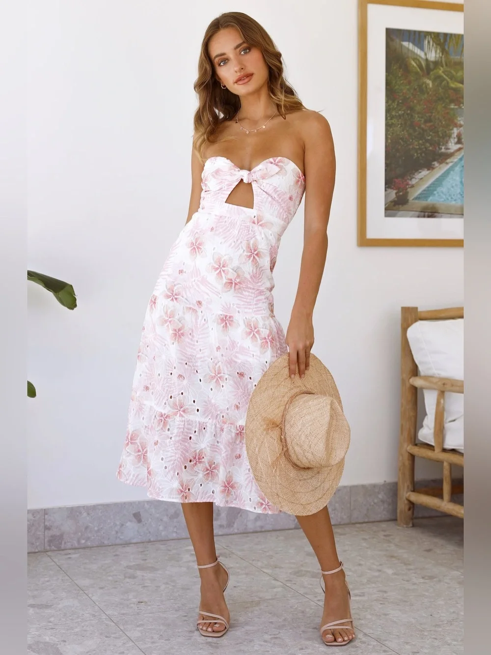 Hello Molly Dedicated To The Sun Floral Midi Dress White Pink Size Small US 4 - Picture 8 of 9